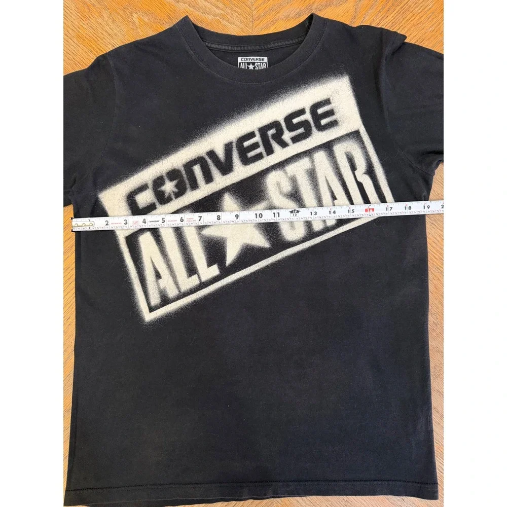 Converse All Star Kids XL Black Graphic T-Shirt Stencil Logo Short Sleeve Tee